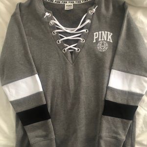 Brand new VS PINK pullover- gray white & black